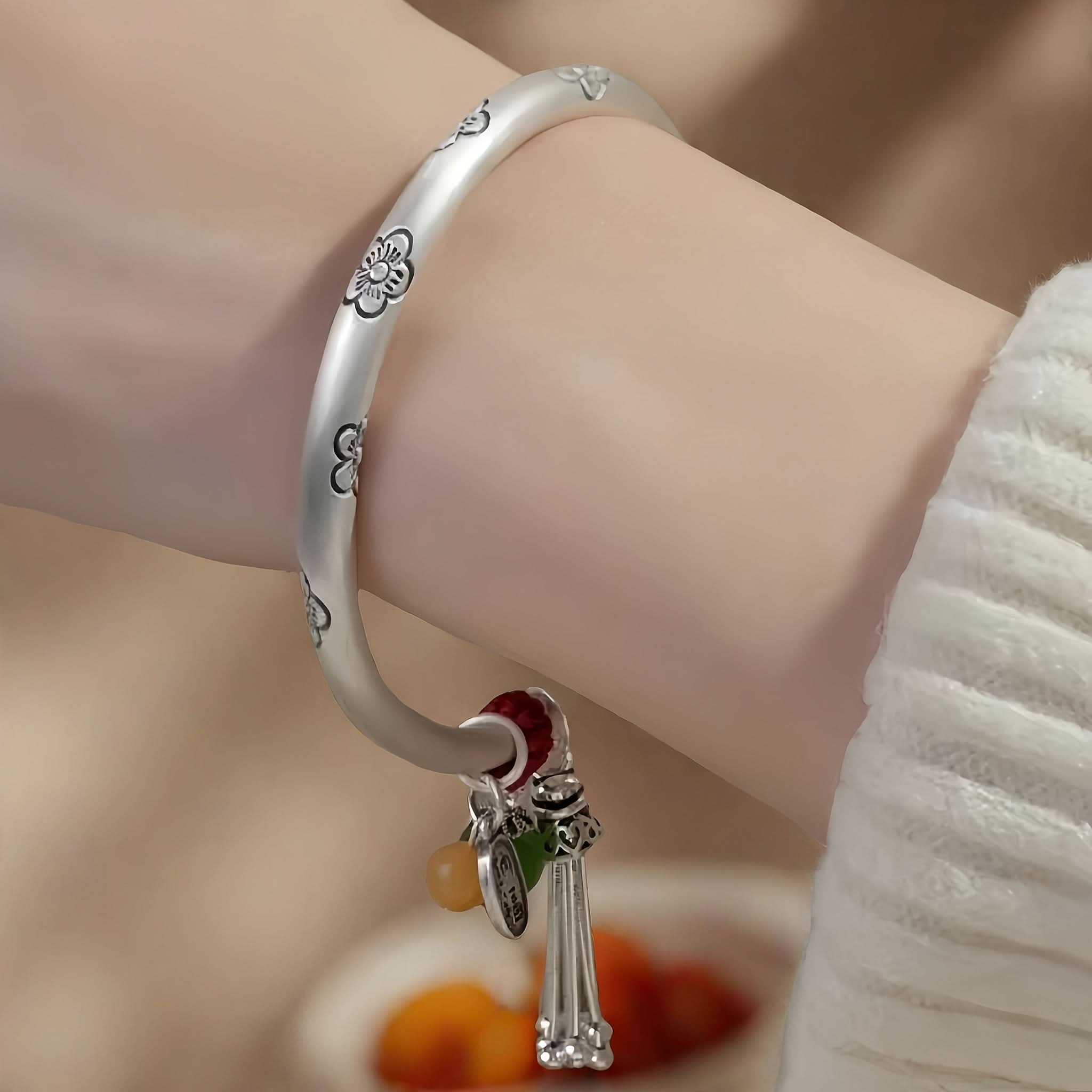 Vintage 999 Silver Adjustable Bracelet for Women