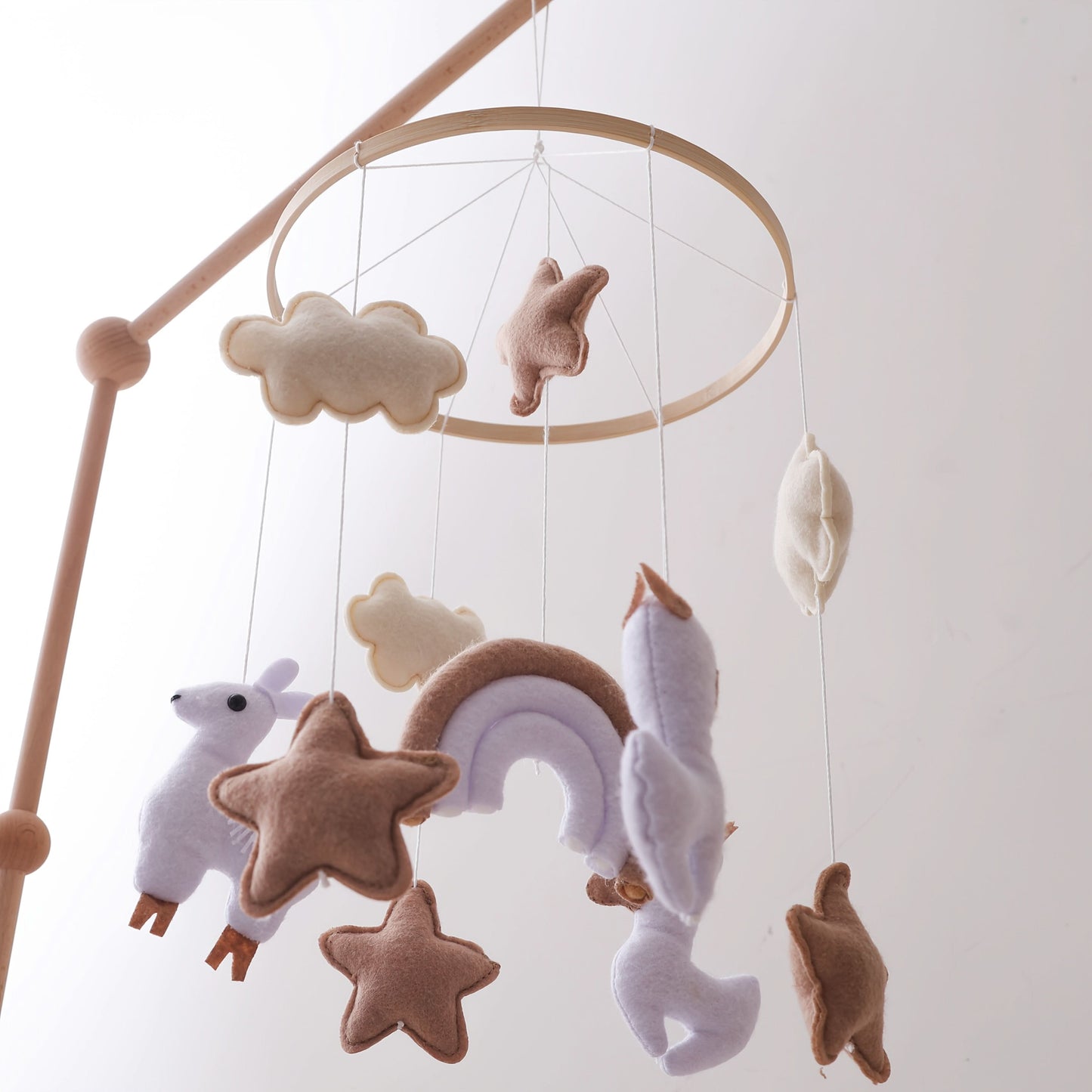 Handmade Baby Plush Animal Mobile – Crib Hanging Toy with Sheep, Clouds & Stars