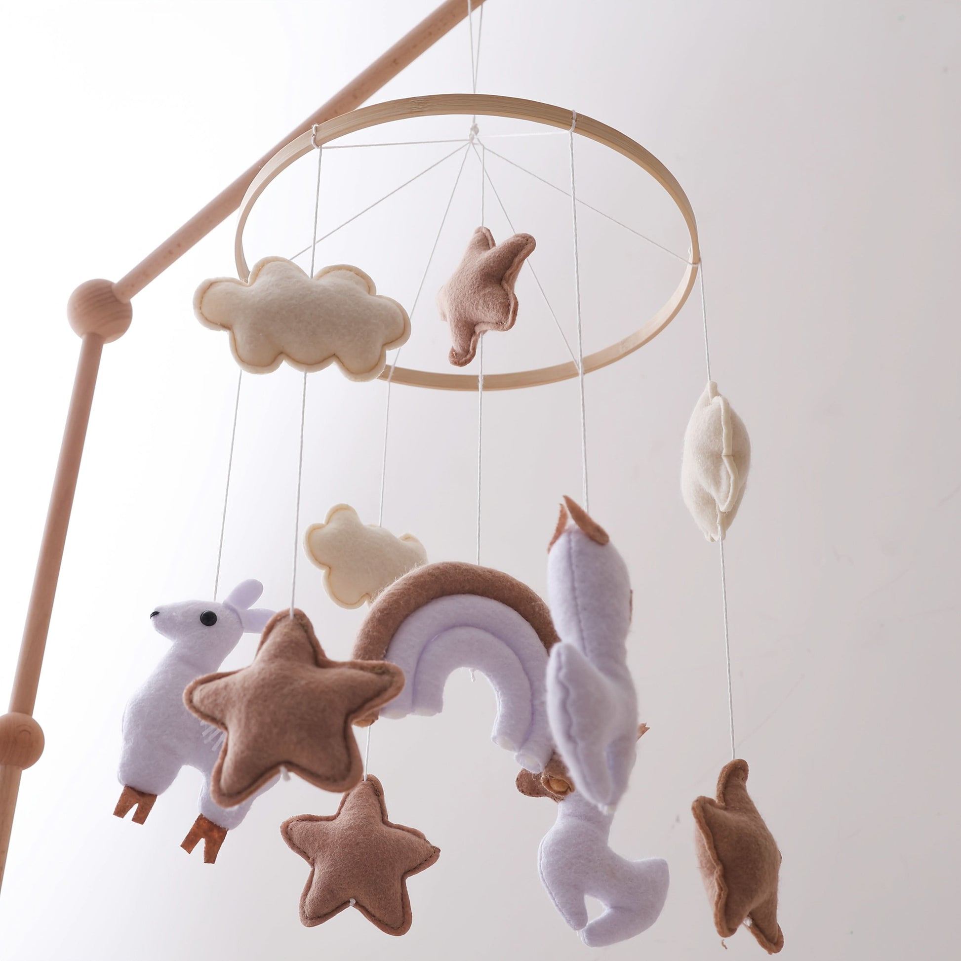 Handmade Baby Plush Animal Mobile – Crib Hanging Toy with Sheep, Clouds & Stars