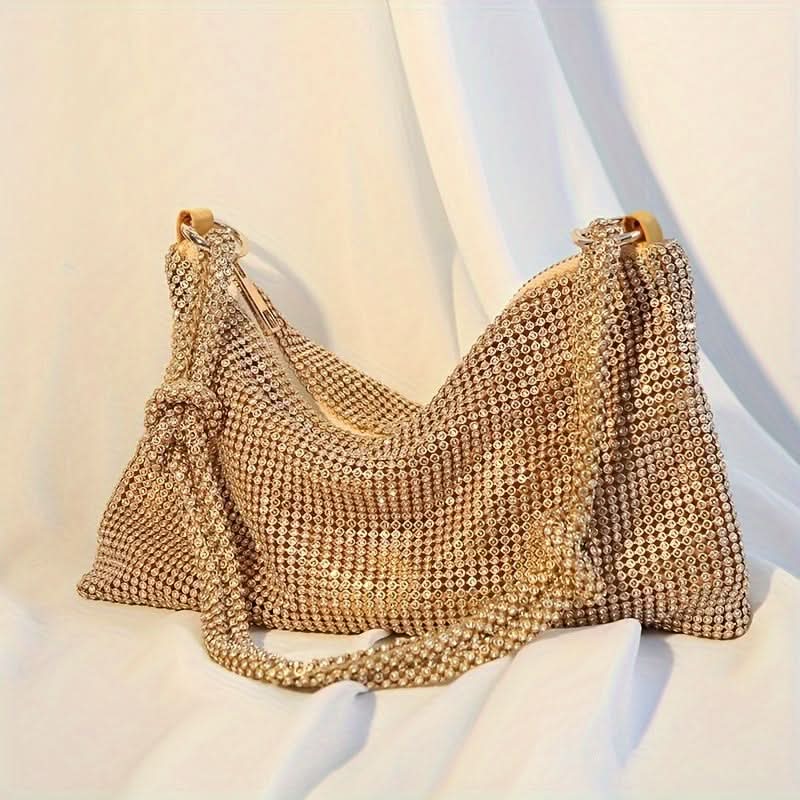 Rhinestone-Embellished Evening Clutch – Sequins, Adjustable Strap