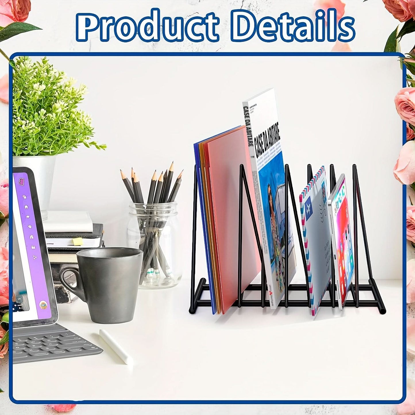 7-Section Metal Triangle File Organizer, Desktop Document Holder