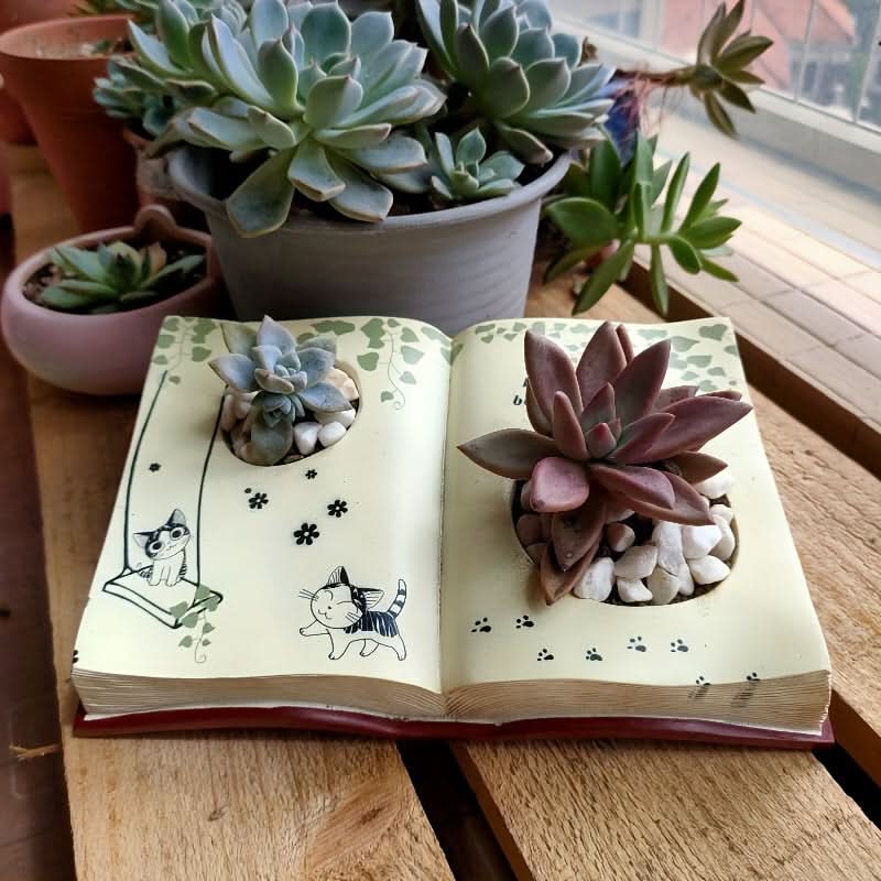 Modern Resin Book Planter with Drainage Hole