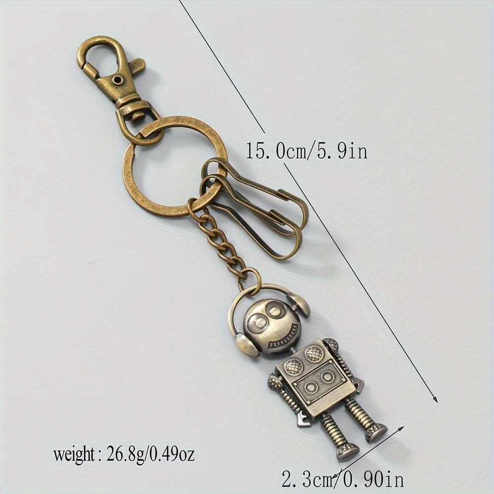 Earphone Robot Keychain – Funky Bronze Pendant for Men