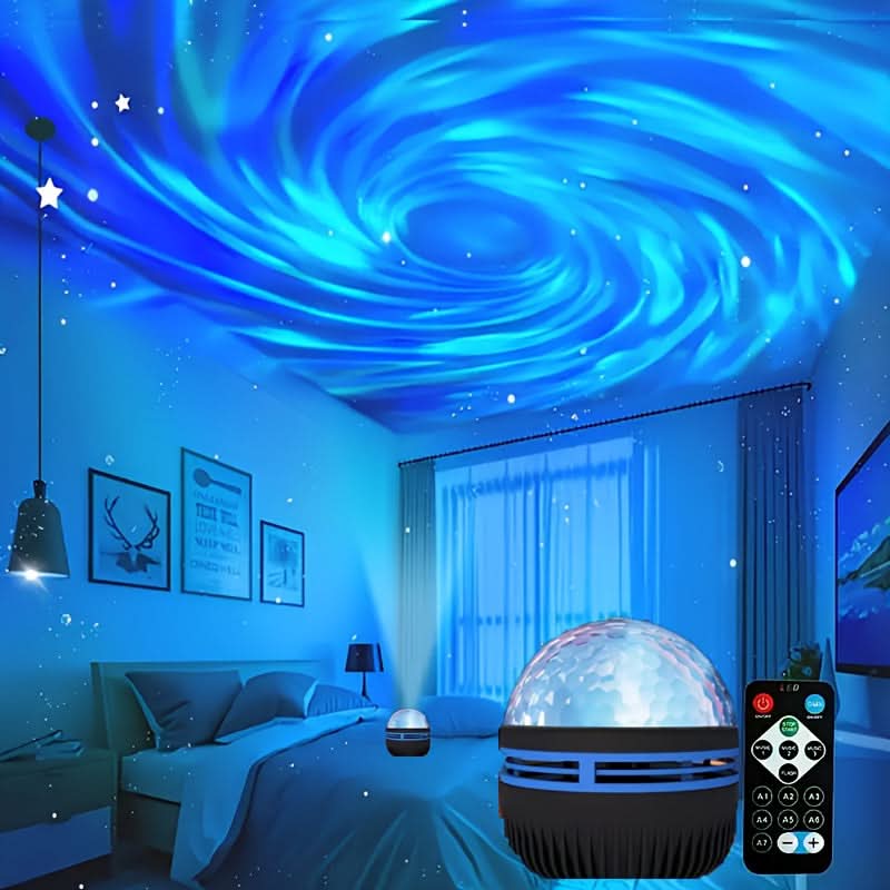 USB Galaxy Projector – Starry Sky & Ocean Wave Night Light, 7 Color Patterns