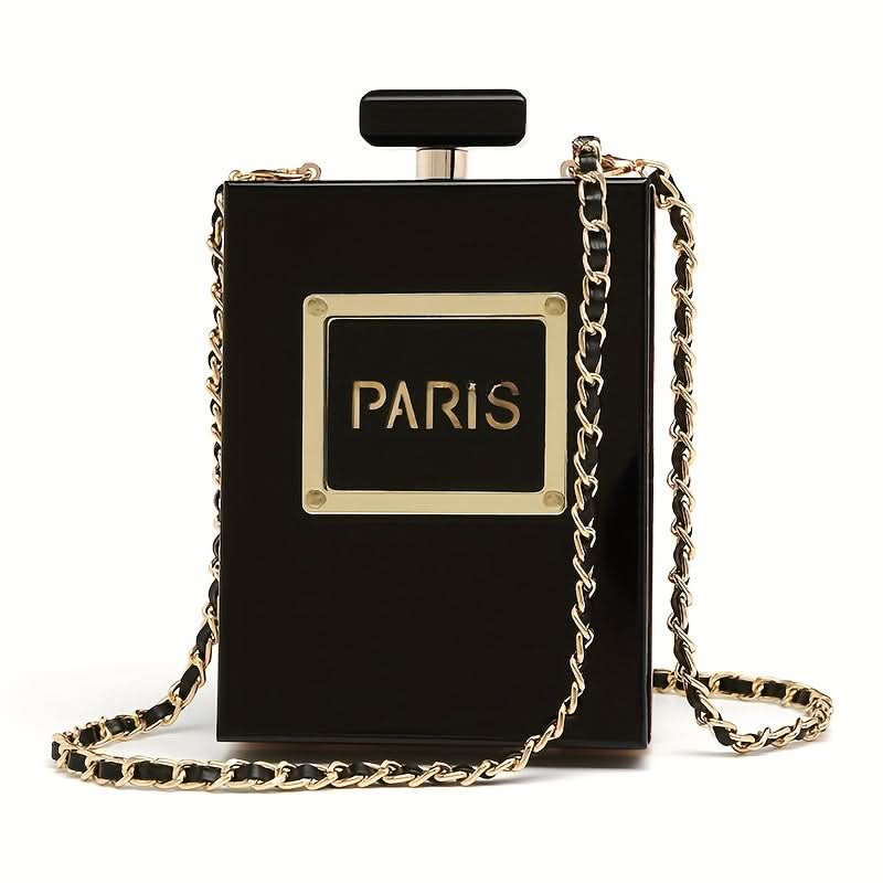 Chic Black Acrylic Evening Clutch with Chain