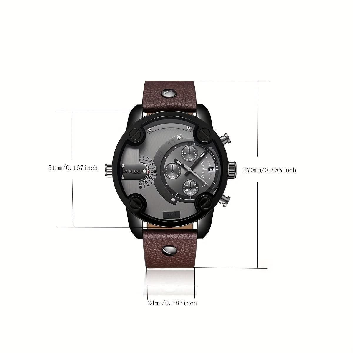 Men’s Large Dial Quartz Watch – Casual PU Leather Wristwatch with Date Display