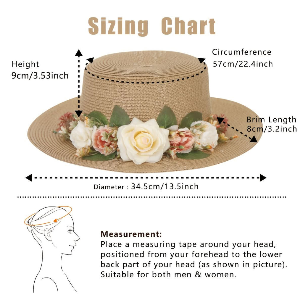 Women's Straw Fedora Hat with Rose Detail – Breathable Sun Protection