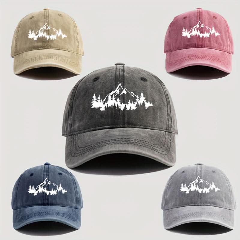 Men’s Distressed Mountain & Forest Print Baseball Cap – Adjustable Lightweight Dad Hat