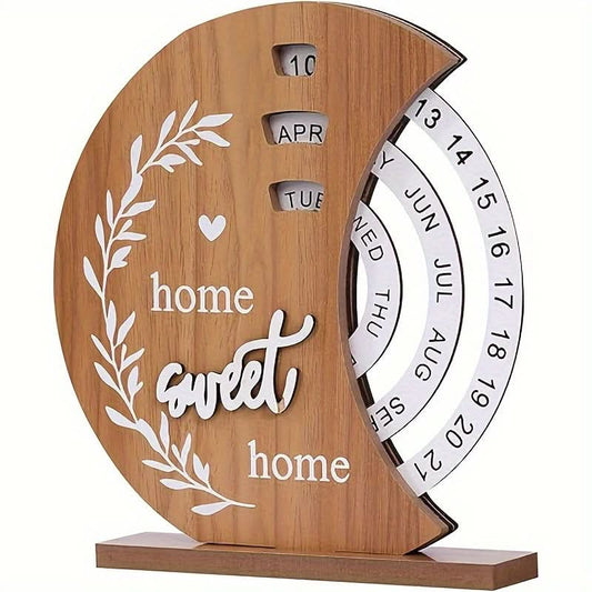 Wooden Perpetual Desk Calendar – Manual Rotating Vintage Office Décor