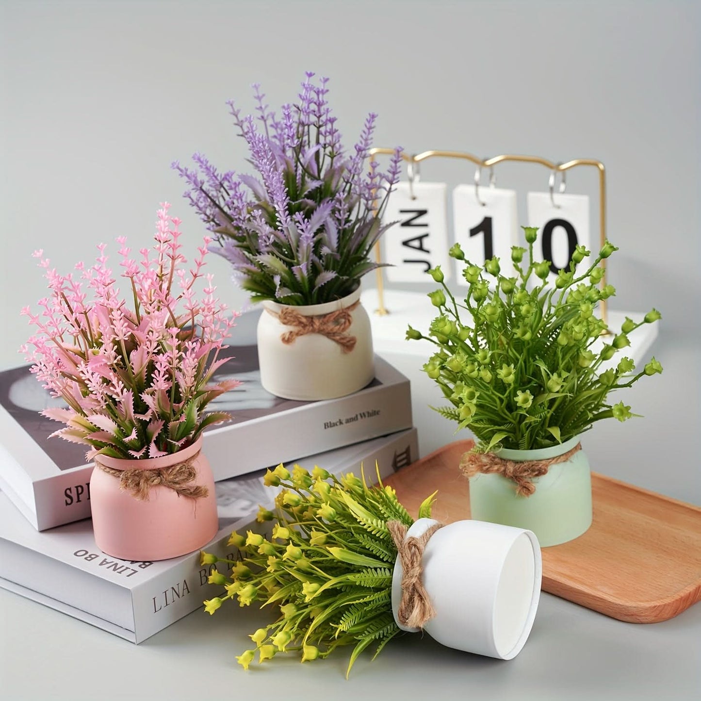 4pcs Mini Artificial Potted Plants for Home & Office Decor