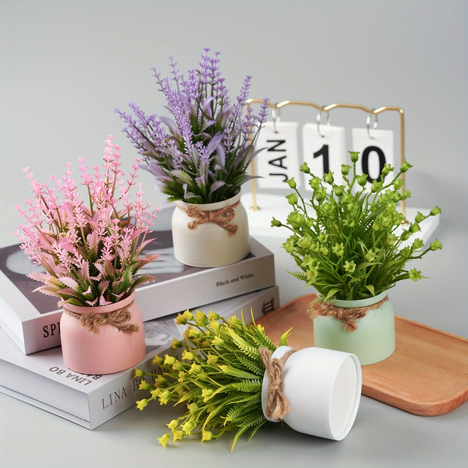 4pcs Mini Artificial Potted Plants for Home & Office Decor