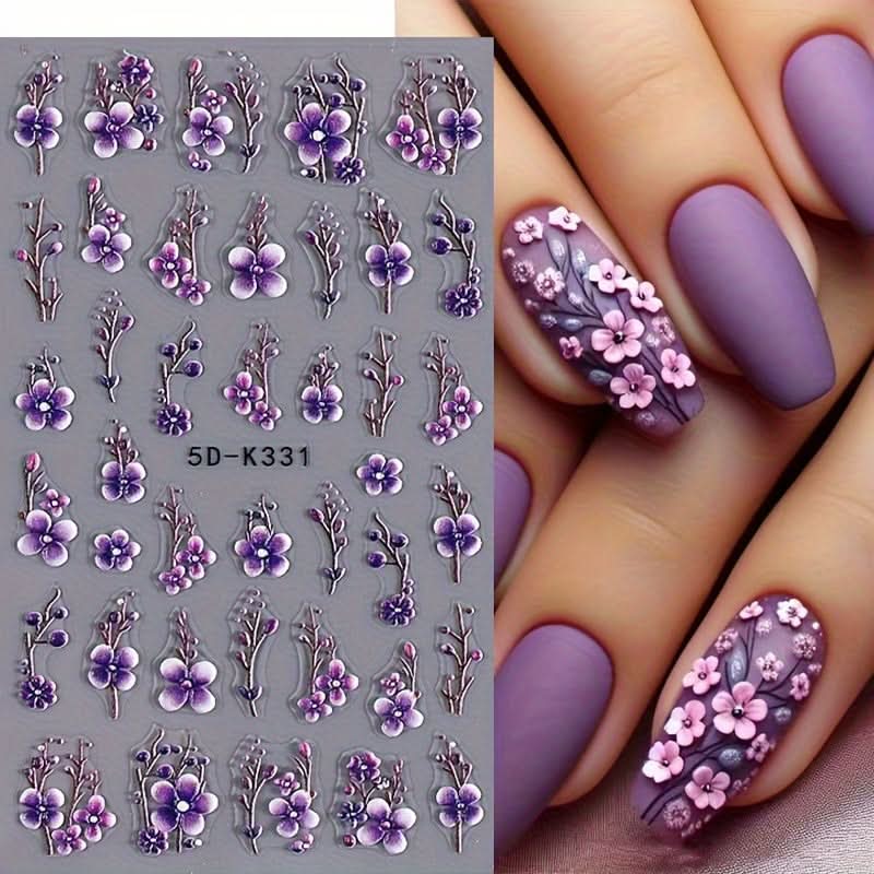 3-Piece 5D Embossed Nail Stickers Set