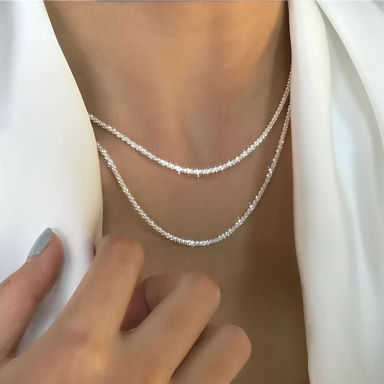 Dazzling Silver Plate Necklaces Set (2 pcs)