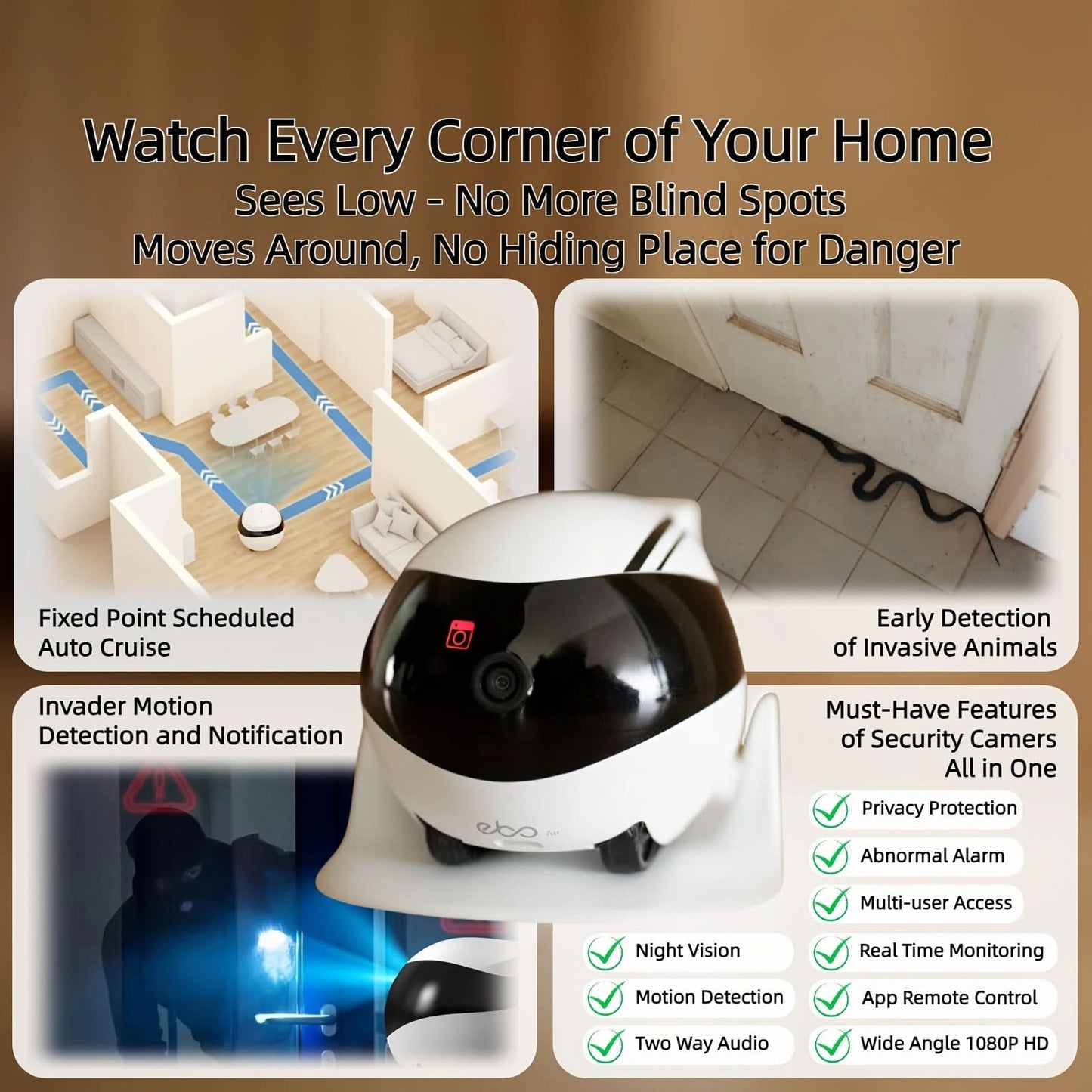 Enabot EBO Movable Smart Robot Camera, 1080P HD