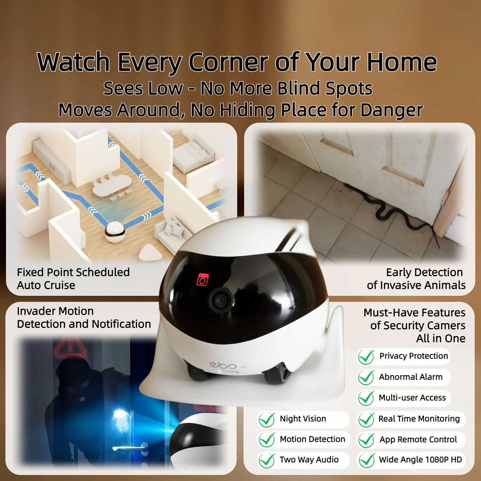 Enabot EBO Movable Smart Robot Camera, 1080P HD