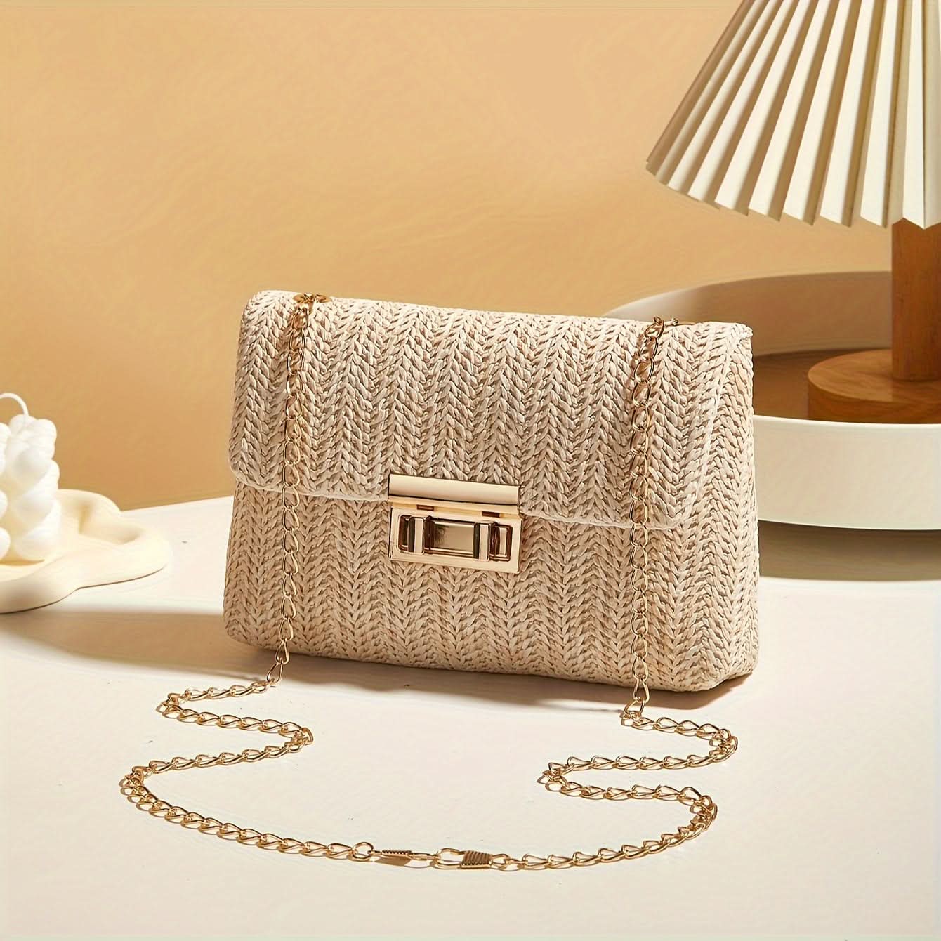 Chic Women's Straw Crossbody Bag with Detachable Strap