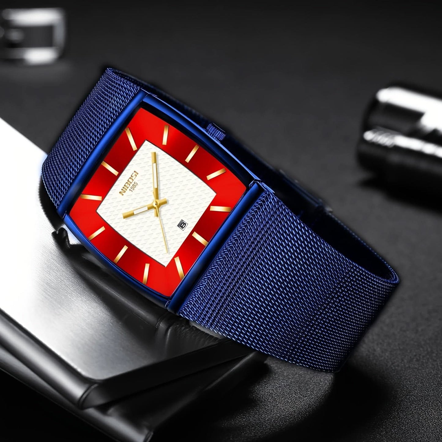 Men's Square Quartz Watch, Waterproof, Date Display