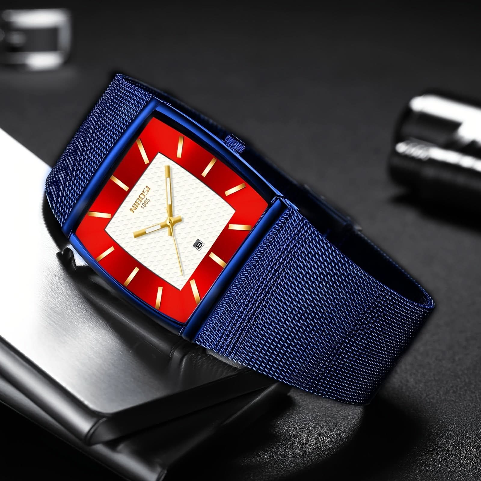 Men's Square Quartz Watch, Waterproof, Date Display
