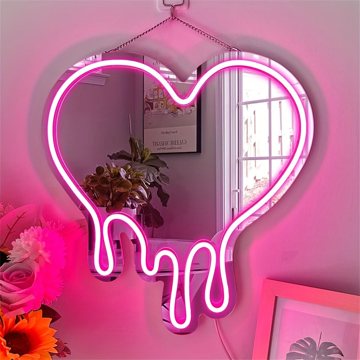 Heart-Shaped LED Neon Mirror Wall Decor