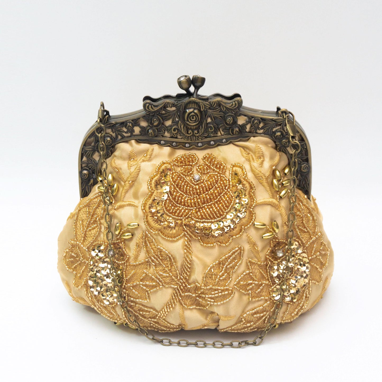 Vintage Floral Embossed Kiss-Lock Clutch