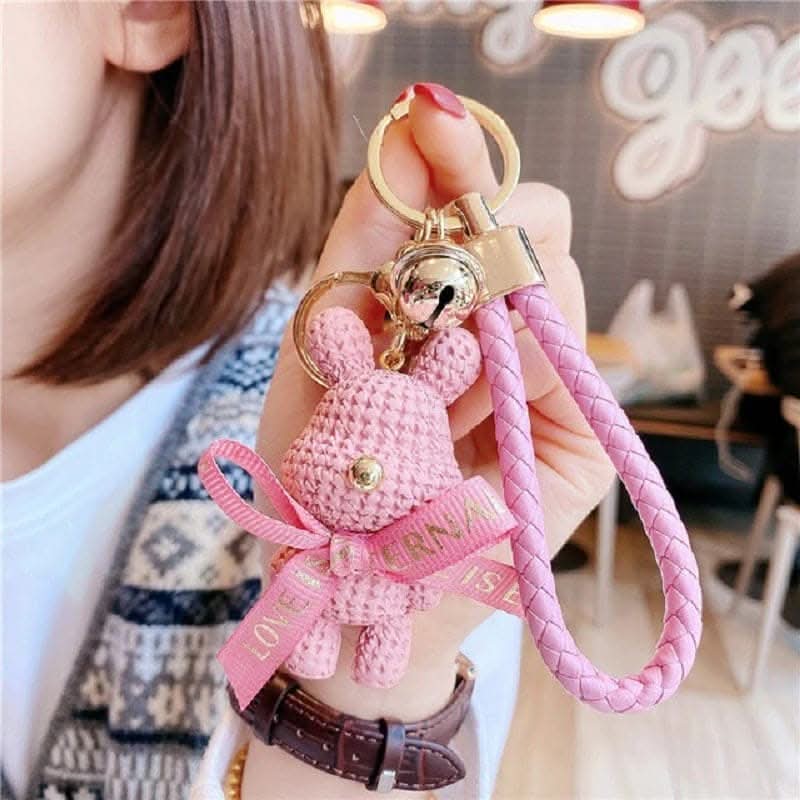 Adorable Bear Keychain with Bow & Bell – Cute Gift for Girls