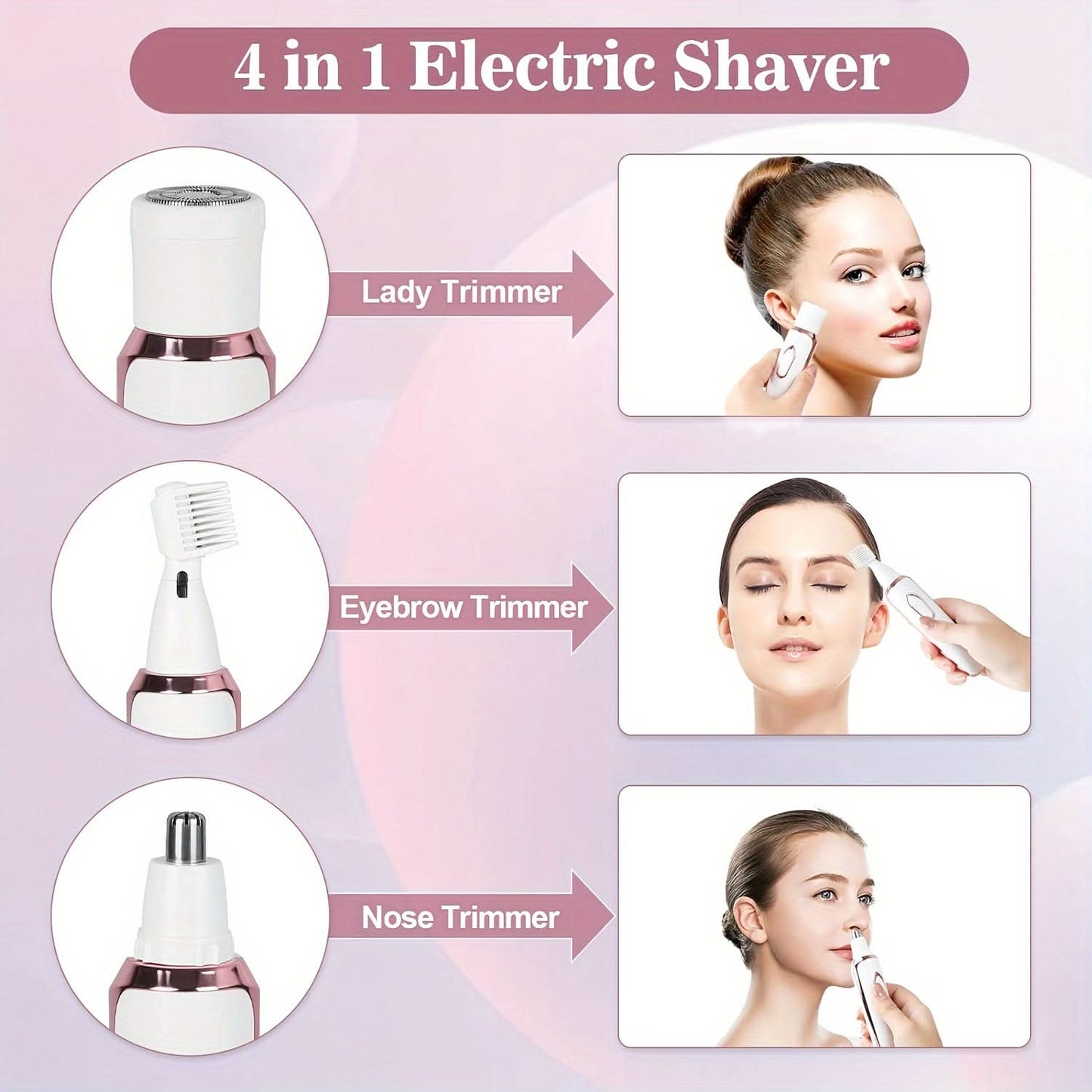 4-in-1 Electric Hair Remover for Women – USB Rechargeable Trimmer Facial, Bikini, Nose & Body Grooming Kit