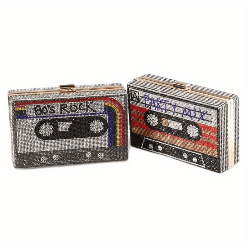 Rhinestone Tape Clutch with Kiss Lock Closure
