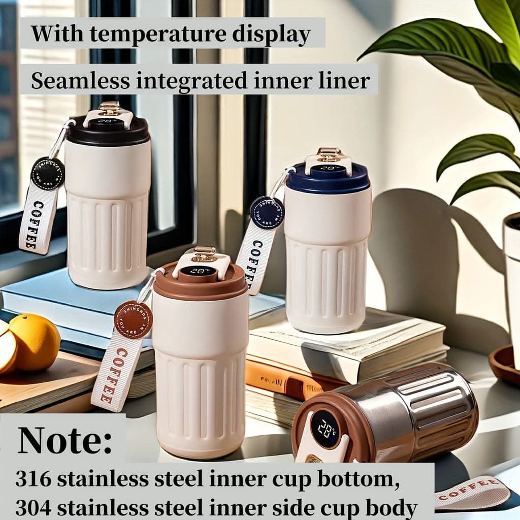 Temperature-Display Smart Travel Mug – 410ml Stainless Steel with Vacuum Insulation