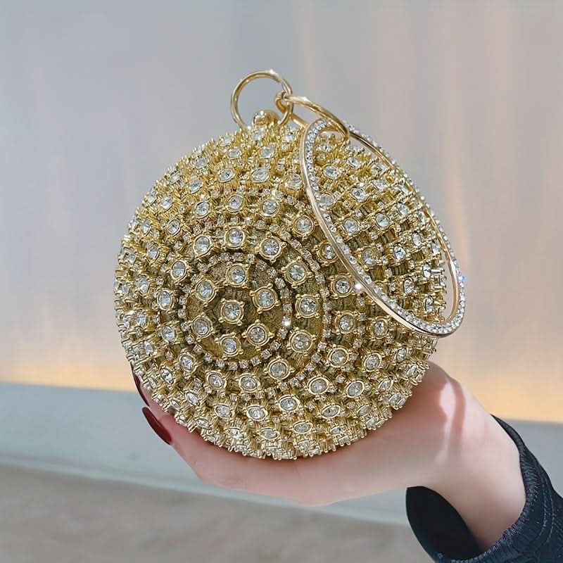 Gold Rhinestone Round Evening Clutch Bag
