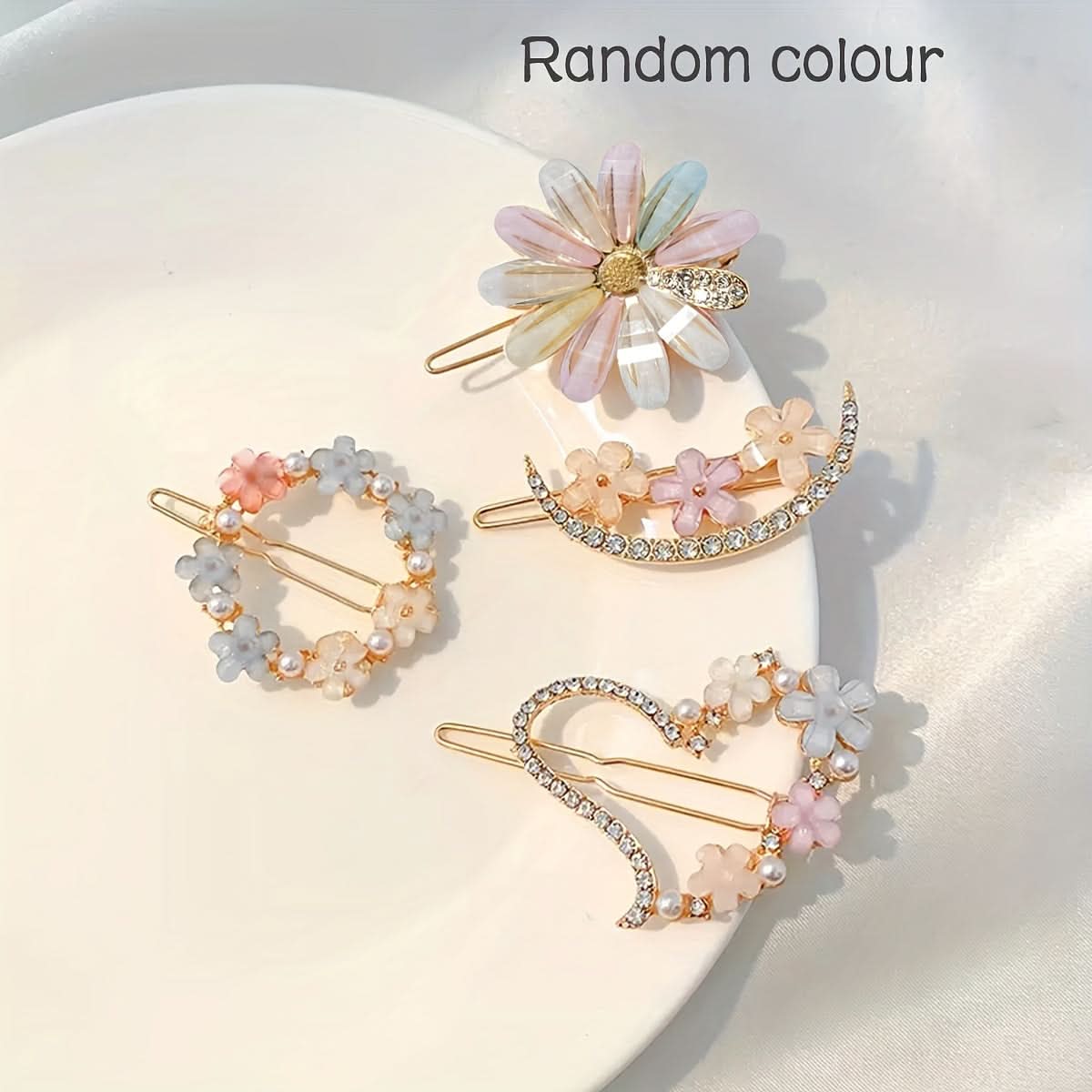 Sparkling Flower Rhinestone Hairpins - Glamorous Hair Accessories (Set of 4 pcs.)
