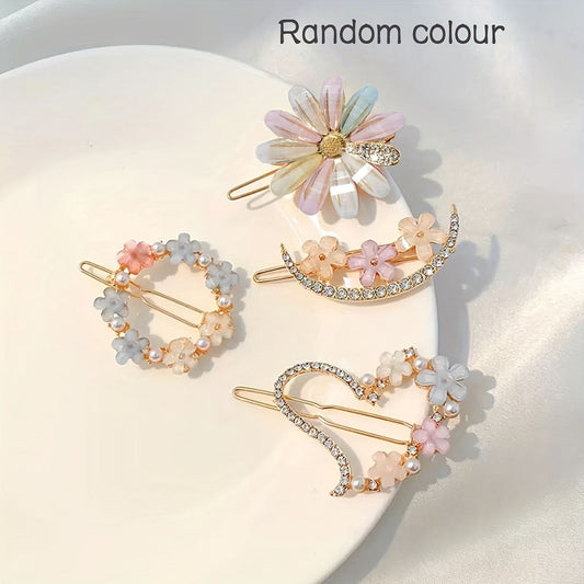 Sparkling Flower Rhinestone Hairpins - Glamorous Hair Accessories (Set of 4 pcs.)