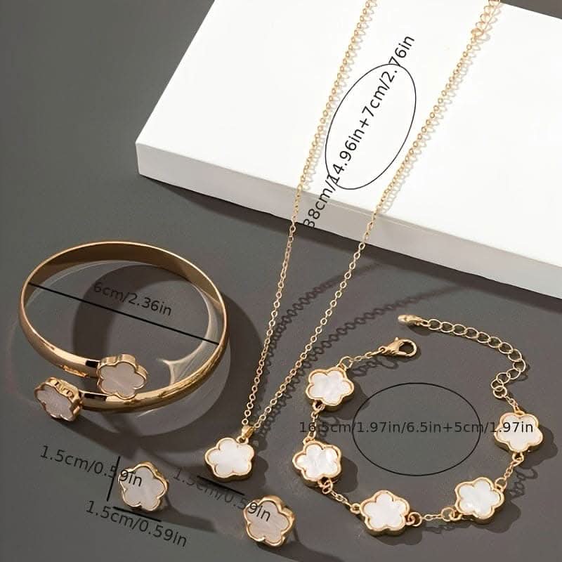 Lucky Flower Jewelry Set – Earrings, Necklace, Bracelet, Bangle
