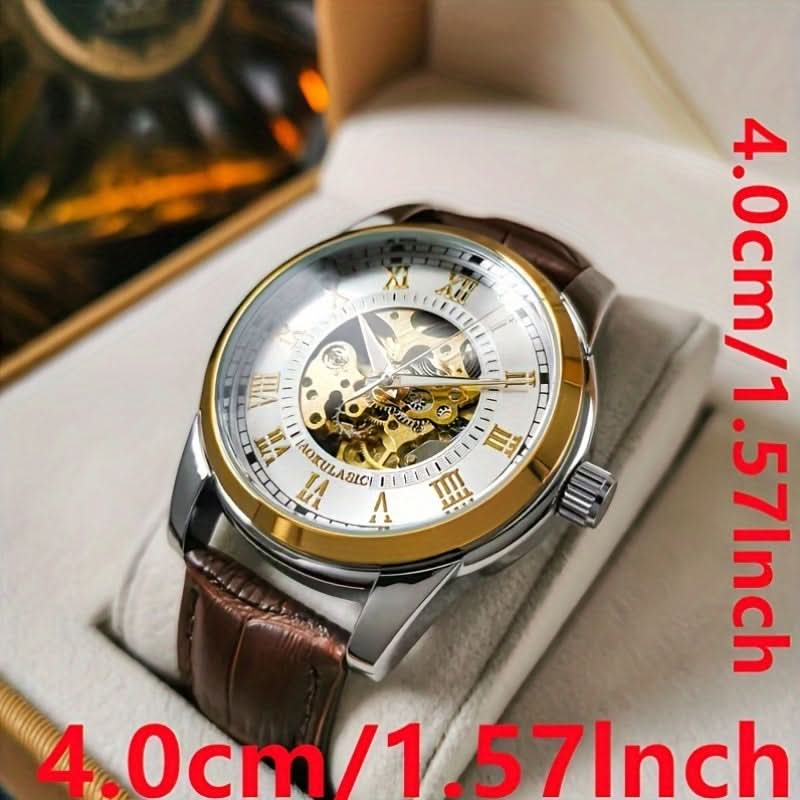 Men's Business Style Automatic Tourbillon Watch – Self-Winding Mechanical, Hollow Dial
