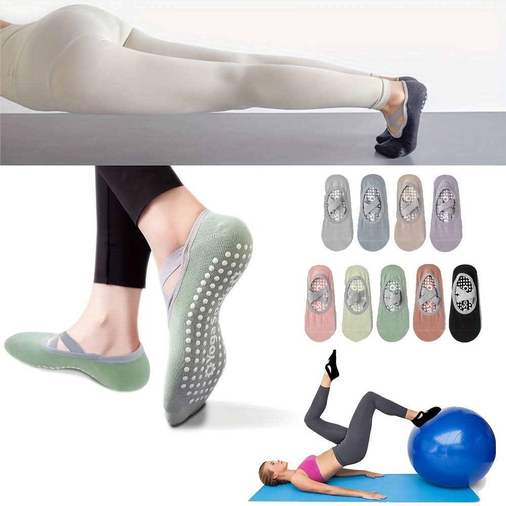 3 Pairs Cross-Strap Yoga Socks - Non-Slip