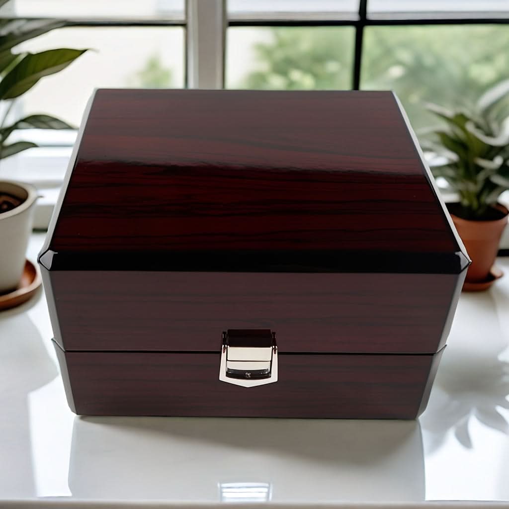 Vintage Wooden Watch Storage Box – Rectangular Watch Organizer with Fabric Interior