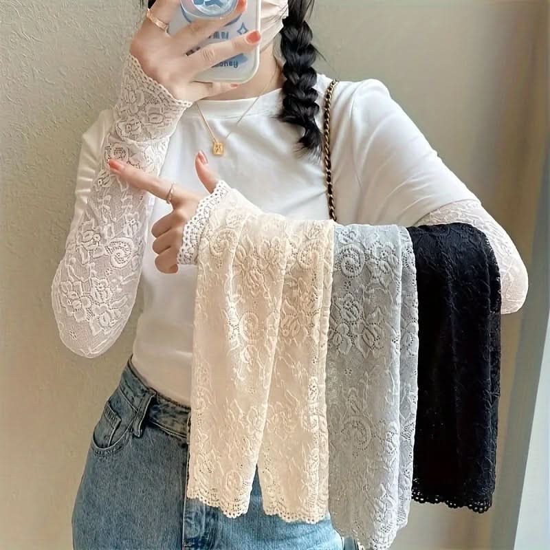 4 Pairs Women's Lace Sunscreen Arm Sleeves – Elegant Jacquard Summer Covers