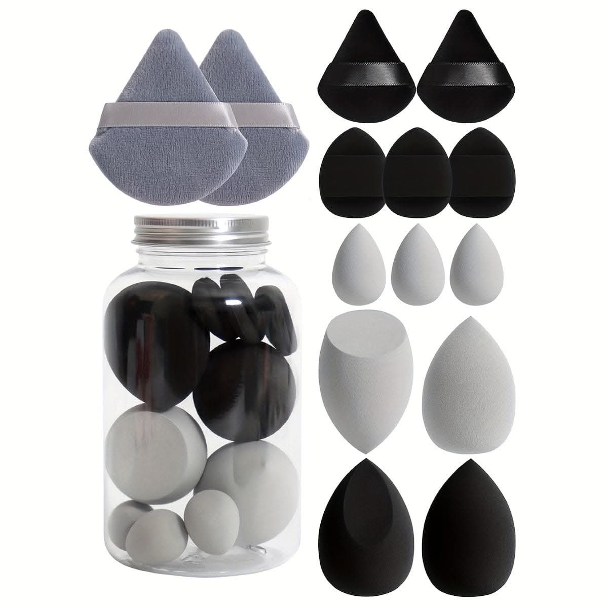 14pc Velvet Makeup Sponge Set with Storage Jar