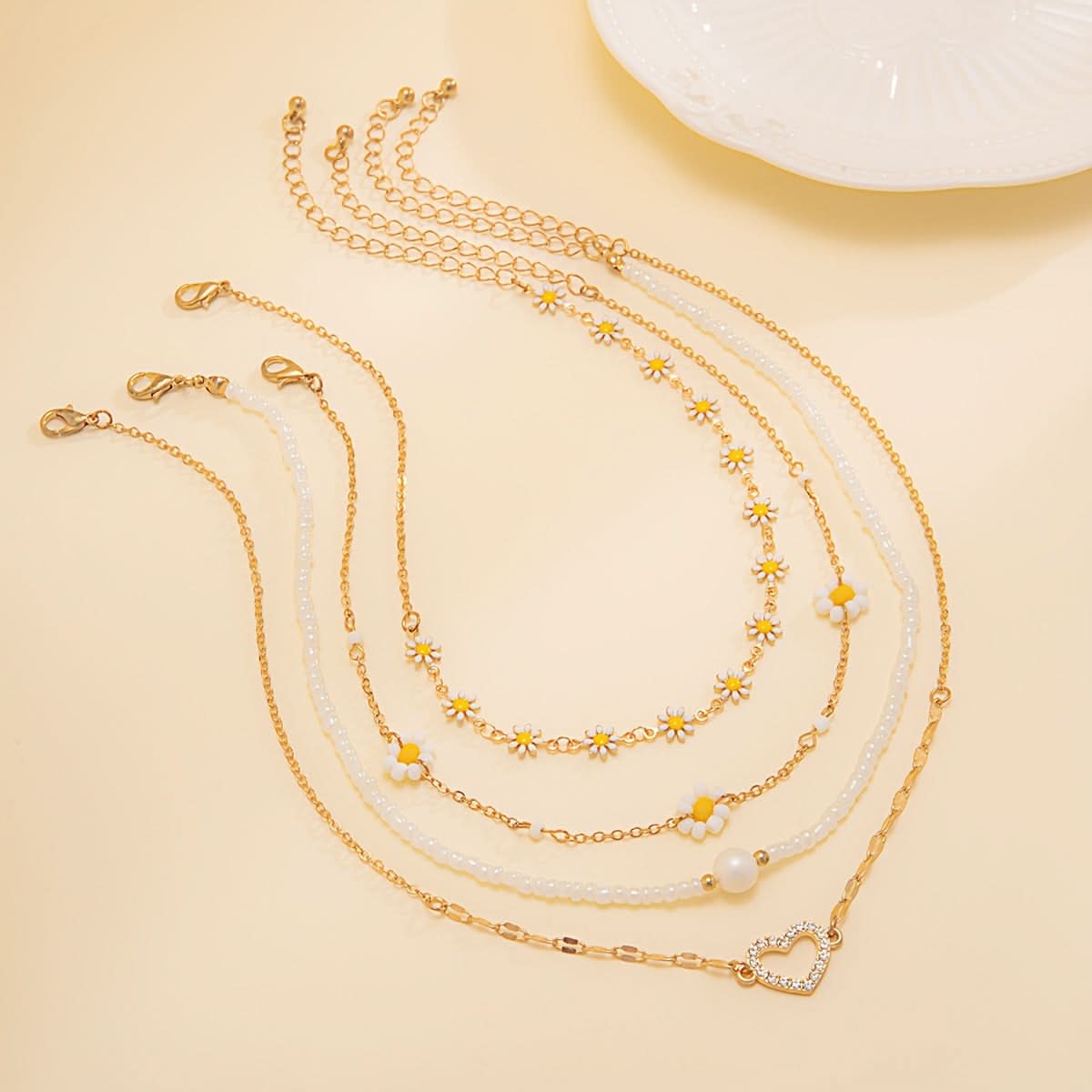 4pcs/Set Boho Chic Multilayer Pearl Beaded Necklace