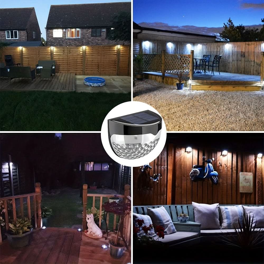 Solar LED Fence Lights Waterproof Outdoor Wall Lamps - 4-pieces