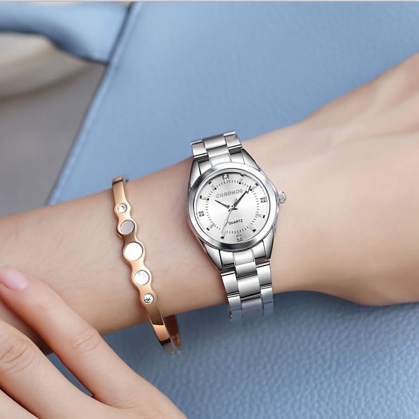 Elegant Crystal Round Quartz Watch