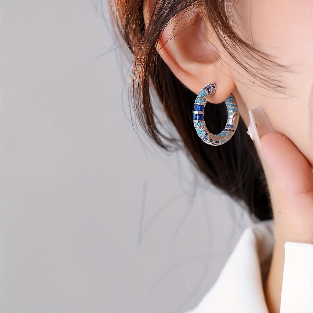 Vintage Blue Zircon Hoop Earrings for Women