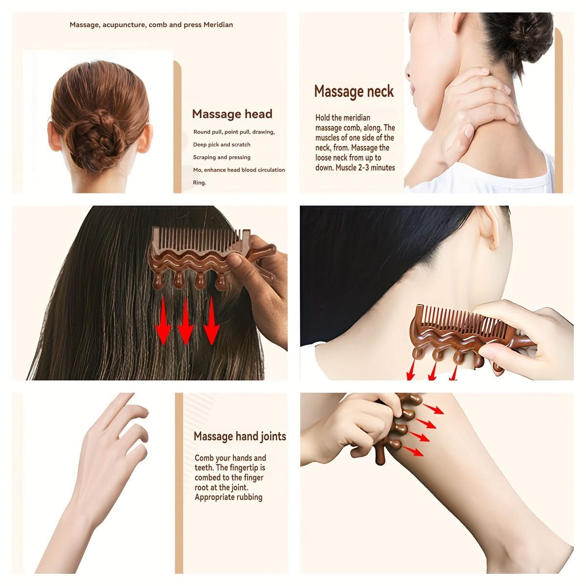 3-in-1 Wooden Massage Hair Brush Comb