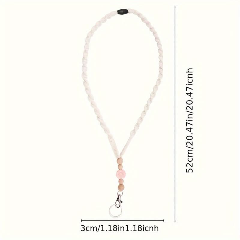 Linen Lanyard with Wooden Beads & Flower Charm