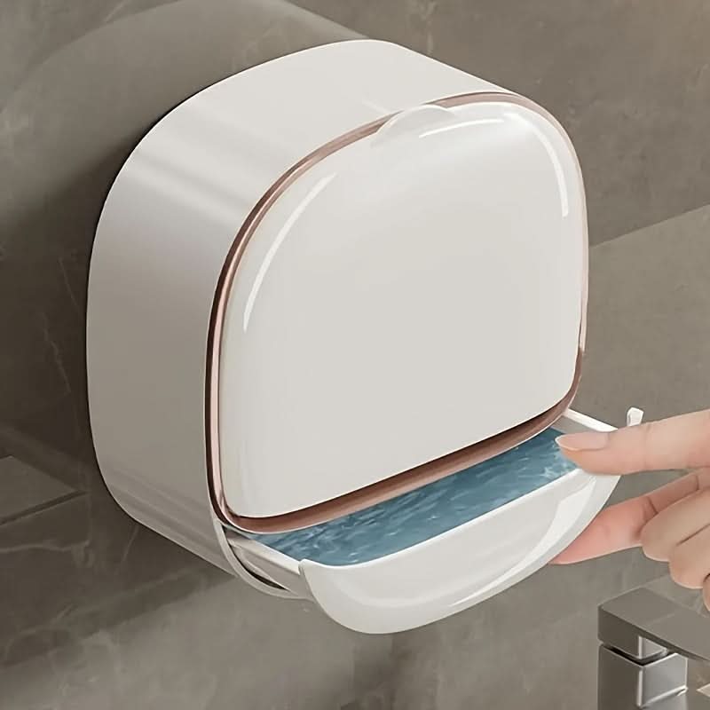 Wall-Mounted Soap Dish with Lid, No-Drill
