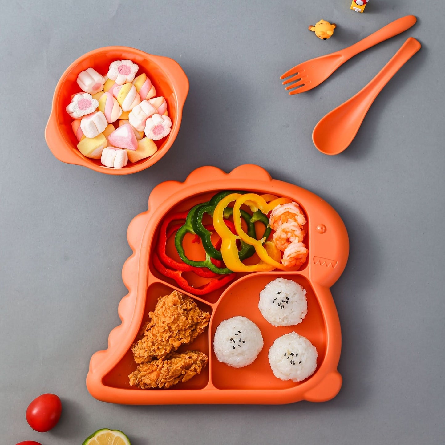 Dinosaur-Shaped Kids Dinnerware Set -Plastic Plate, Combo Pack