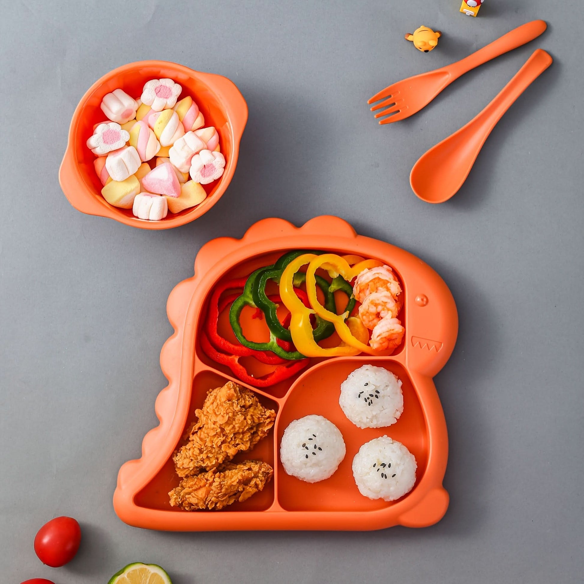 Dinosaur-Shaped Kids Dinnerware Set -Plastic Plate, Combo Pack