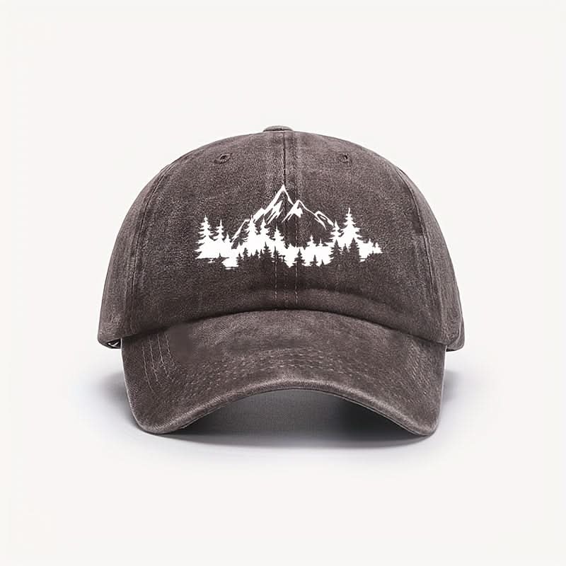 Men’s Distressed Mountain & Forest Print Baseball Cap – Adjustable Lightweight Dad Hat