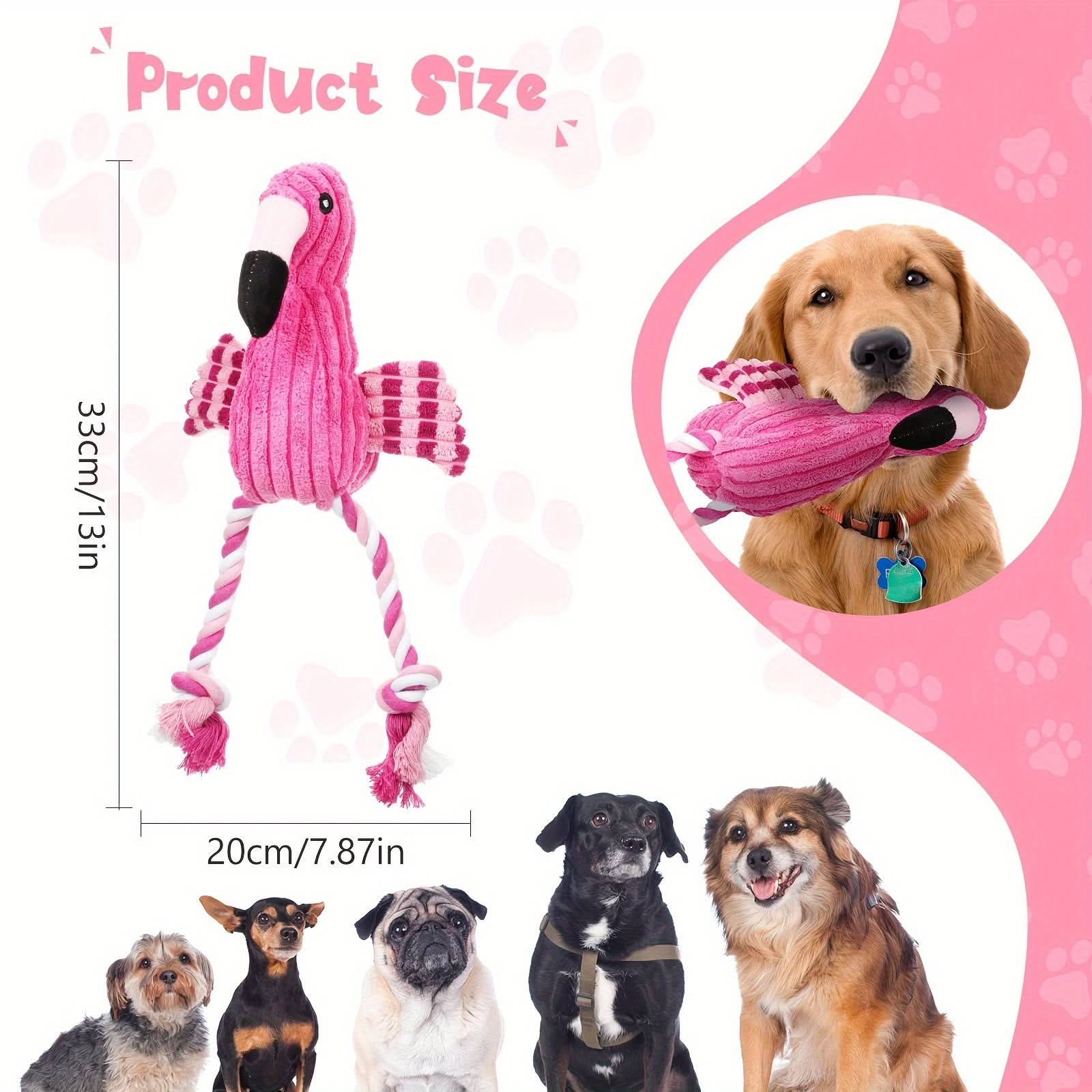 2-Pack Flamingo Plush Dog Toys-Squeaky Teething & Interactive Rope Toys