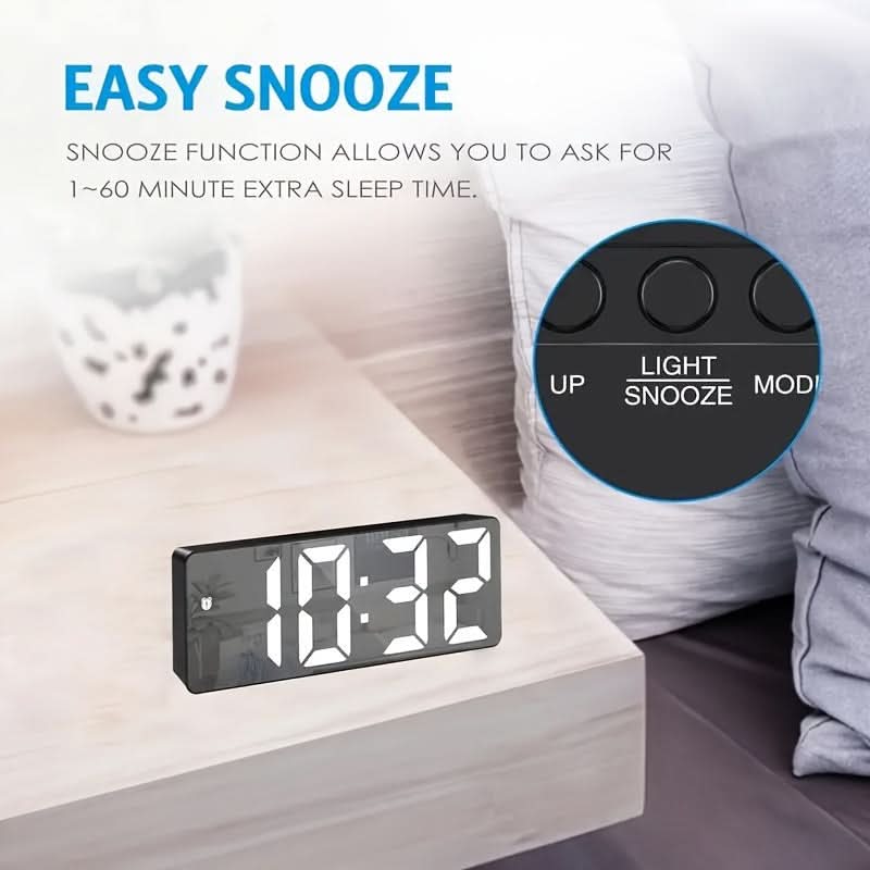 USB-Powered LED Digital Alarm Clock, Mirror Display