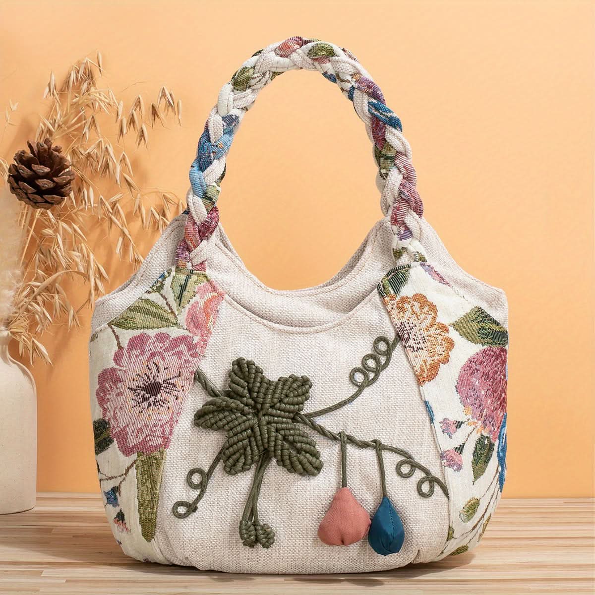 Bohemian Fabric Handbag – Vibrant Floral, Foldable Design